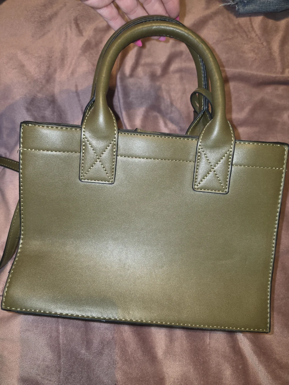 True Religion Olive Green Leather Crossbody Tote